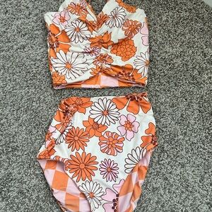 Retro Floral Bikini Orange and Pink